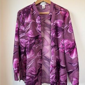 Charter Club Purple Sheer Printed Blouse